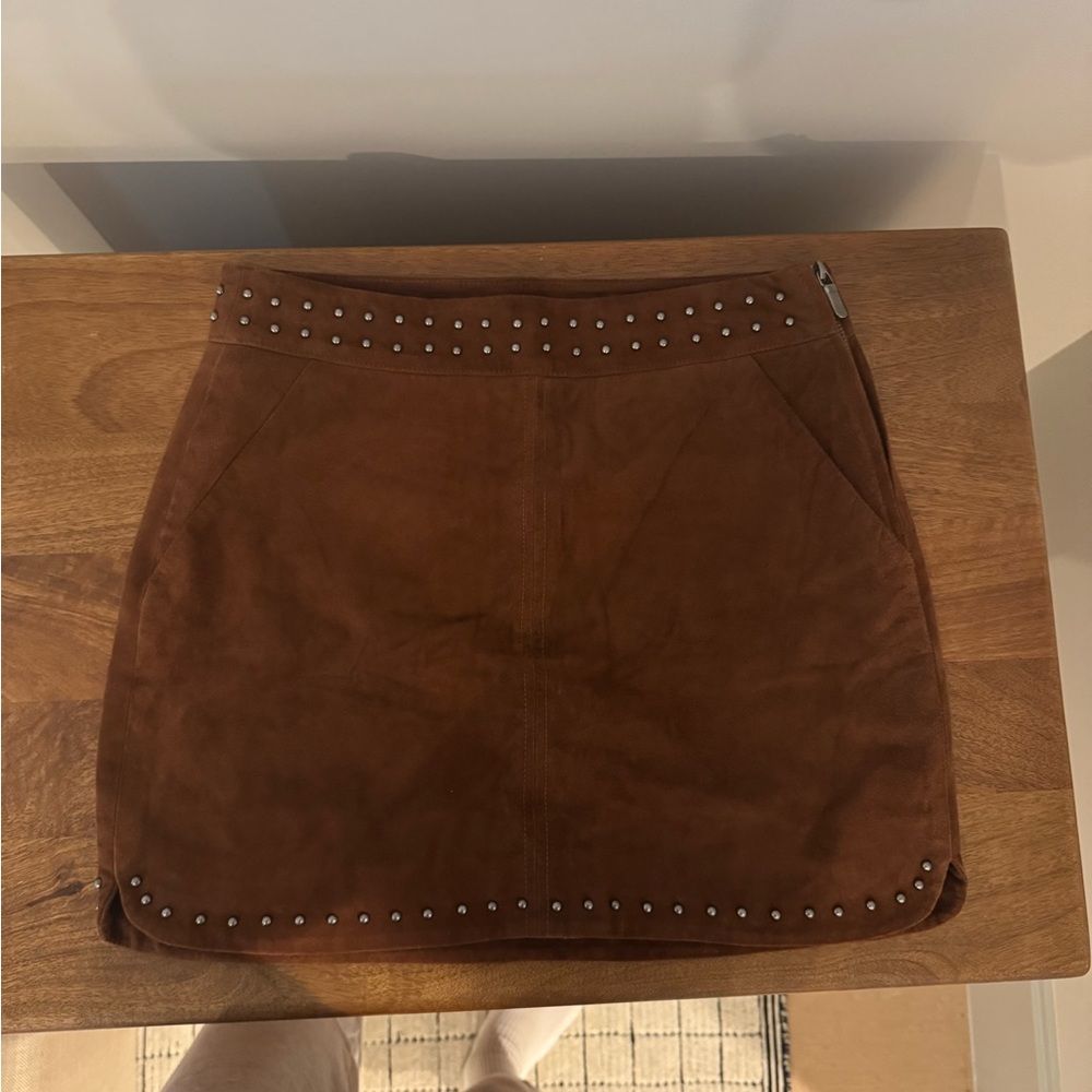 Frame Brown Suede Mini Skirt with Studded Detail (size 26)